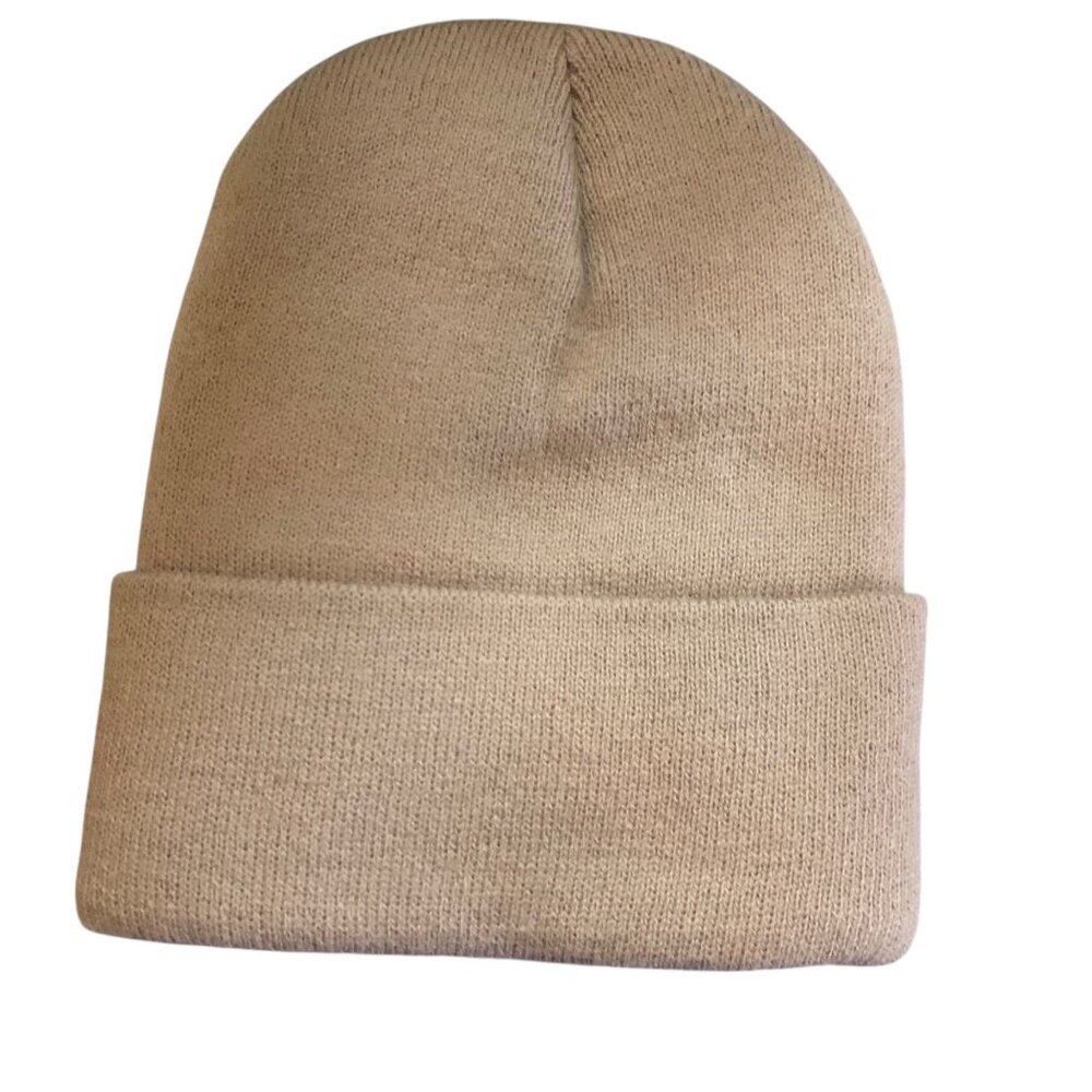 Ariat Tan‎ Knit Cuffed Beanie Hat Logo Patch OS - Picture 4 of 4